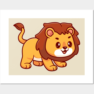 Cute Lion Playing Cartoon Vector Icon Illustration Posters and Art